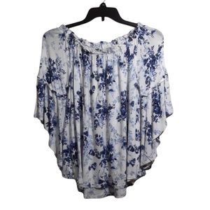 Time & Tru Women's Size Small Floral Ruffle Sleeve Over the Shoulder Blouse Top